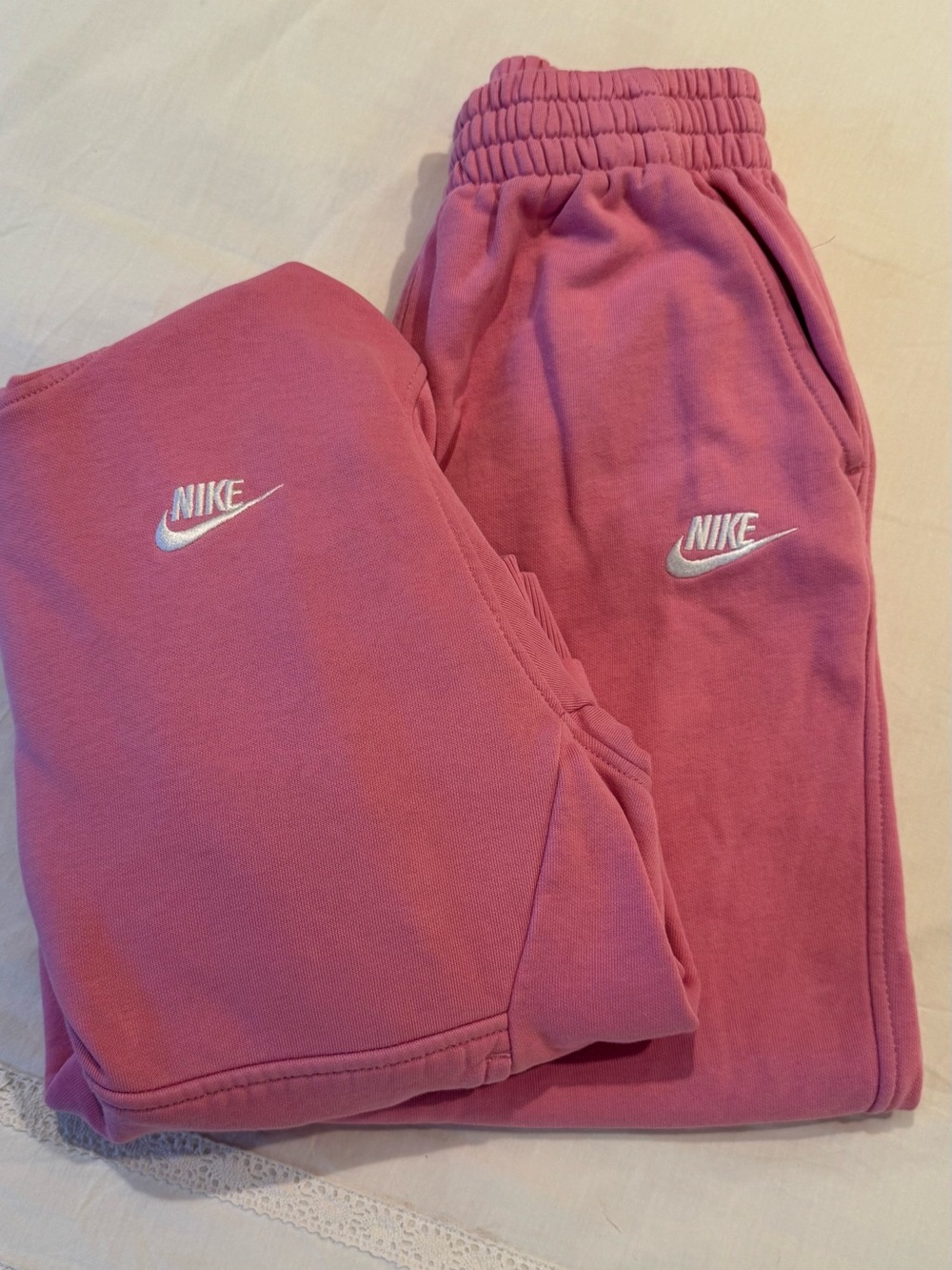Nike Kids Pink Fleece Joggers and sweatshirt set with Embroidered Swoosh